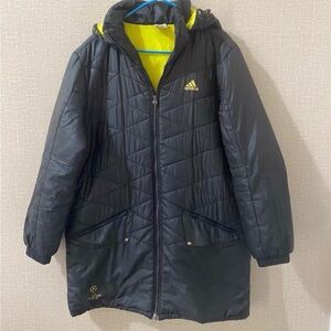 adidas Kids Black Puffer Jacket with Neon Yellow Lining